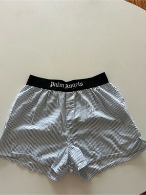 Palm Angels Blue & White Striped Shorts